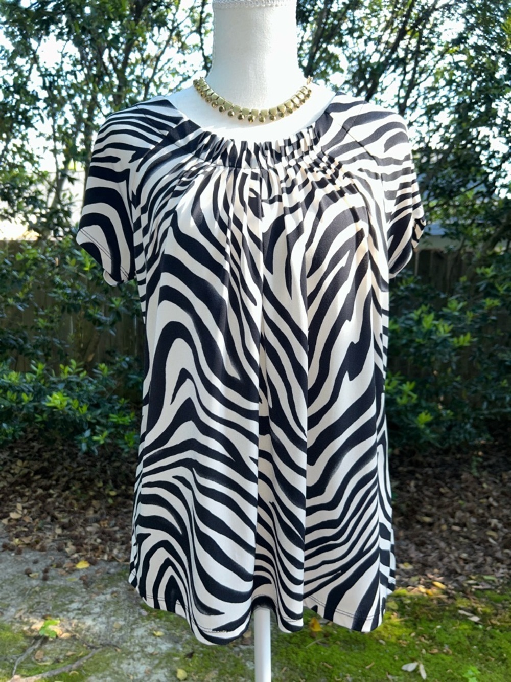 Josephine Chaus Zebra Print Short Sleeve Women’s Top - Black & Cream
